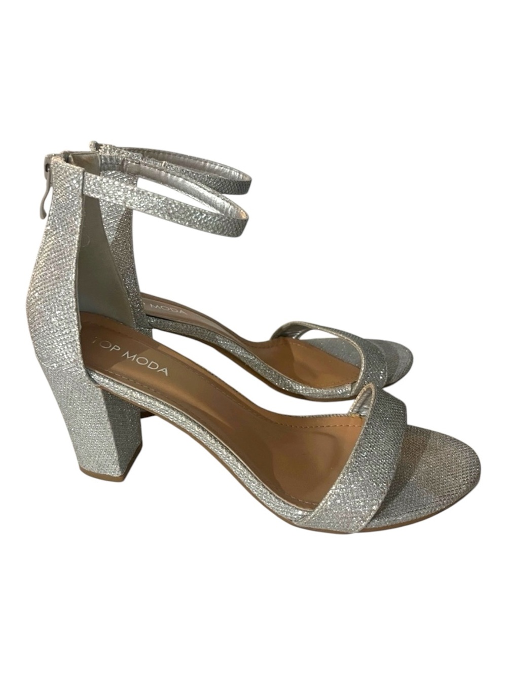 Top Moda Women’s 8.5 Silver Sparkly Chunky Strappy Heels